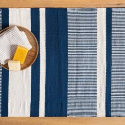 Navy Blue Indigo Bathroom Bath Mat - Bathmat Rug Runner Bathtub Shower Sink Soft Washable Handwoven Ethical Cyber Holiday Sale Gift - thumbnail 2