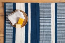 Navy Blue Indigo Bathroom Bath Mat - Bathmat Rug Runner Bathtub Shower Sink Soft Washable Handwoven Ethical Cyber Holiday Sale Gift