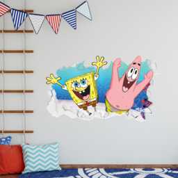 Spongebob Wall Sticker - & Patrick Jumping Through Broken Art - thumbnail 1