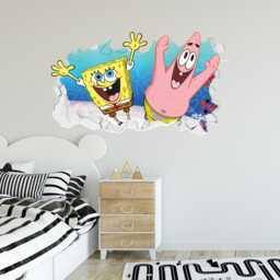 Spongebob Wall Sticker - & Patrick Jumping Through Broken Art - thumbnail 2