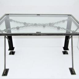 Industrial Glass Top Desk Rebar Steel Frame, Modern Home Office - thumbnail 4