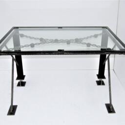 Industrial Glass Top Desk Rebar Steel Frame, Modern Home Office - thumbnail 2