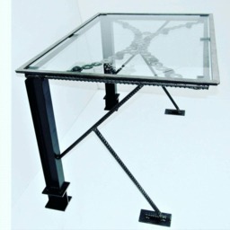 Industrial Glass Top Desk Rebar Steel Frame, Modern Home Office - thumbnail 1