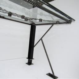 Industrial Glass Top Desk Rebar Steel Frame, Modern Home Office - thumbnail 3