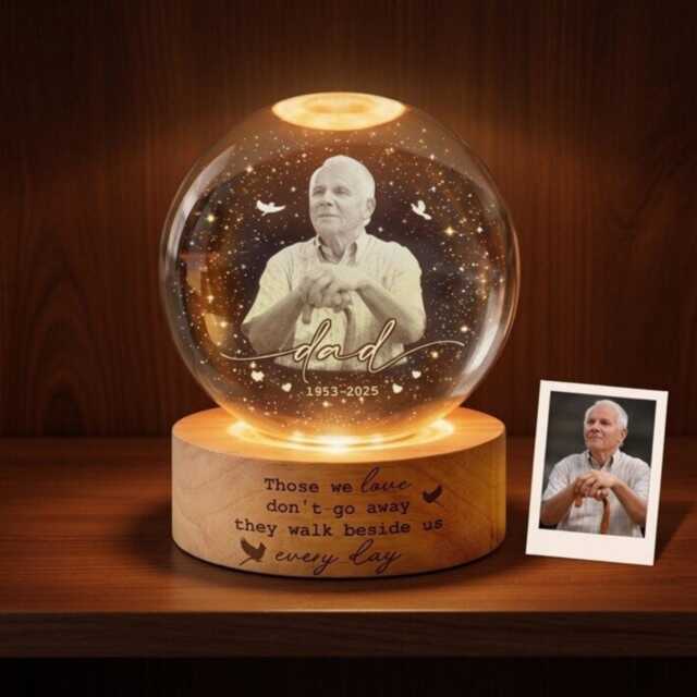 Loss Of Father Memorial Gift, Custom Cardinal Crystal Ball Lamp, in Loving Memory Dad Sign, Sympathy Remembrance Night Light - image 1