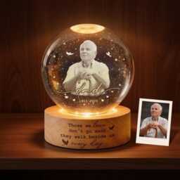 Loss Of Father Memorial Gift, Custom Cardinal Crystal Ball Lamp, in Loving Memory Dad Sign, Sympathy Remembrance Night Light - thumbnail 1