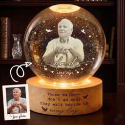 Loss Of Father Memorial Gift, Custom Cardinal Crystal Ball Lamp, in Loving Memory Dad Sign, Sympathy Remembrance Night Light - thumbnail 2