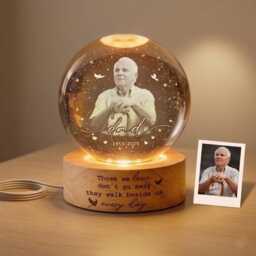 Loss Of Father Memorial Gift, Custom Cardinal Crystal Ball Lamp, in Loving Memory Dad Sign, Sympathy Remembrance Night Light - thumbnail 3
