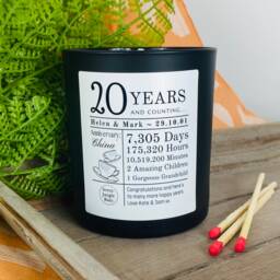 20Th Wedding Anniversary Personalised Candle Gift - Couples - Parents Wife Husband 20 Years & Counting Matt Black Glass Jar - thumbnail 1