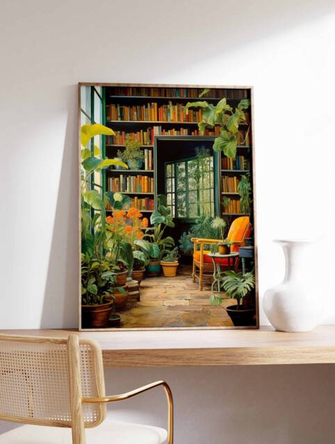 Vintage Library Poster, Book Shop Print, Lovers Gift, Reading Antique Wall Art, Retro Gift Idea - image 1