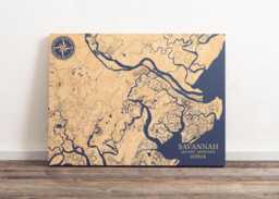 Savannah, Georgia Map - Engraved Wood Coastal Wall Art Sign, Beach House Home Decor Nautical Life Print, Unique Personalized Family Gift