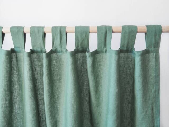 Eucalyptus Green Tab Top Linen Curtain Panel - Medium - 160 G/M2 - image 1
