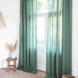 Eucalyptus Green Tab Top Linen Curtain Panel - Medium - 160 G/M2 - thumbnail 3