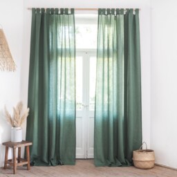 Eucalyptus Green Tab Top Linen Curtain Panel - Medium - 160 G/M2 - thumbnail 2