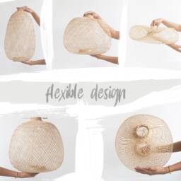 Boho Cluster Light - Bamboo Basket Pendant Shade Triple Drop Ceiling Canopy Hardwired Wood Chandelier - thumbnail 4