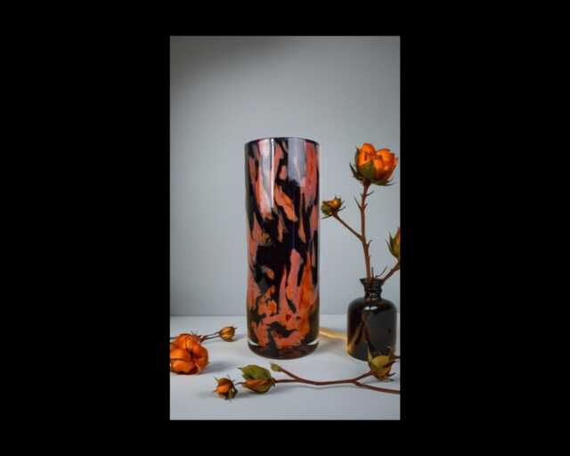 Handmade Mouth Blown Glass Vase Elegant Flame Design, 32cm Cylinder - image 1