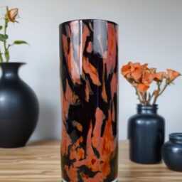Handmade Mouth Blown Glass Vase Elegant Flame Design, 32cm Cylinder - thumbnail 3