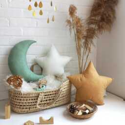Navy Moon Pillow, Star Nursery Decor, Cotton Cushion - thumbnail 2