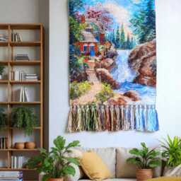 Large Woven Waterfall Tapestry Handmade Fiber Art Wall Decor - thumbnail 4