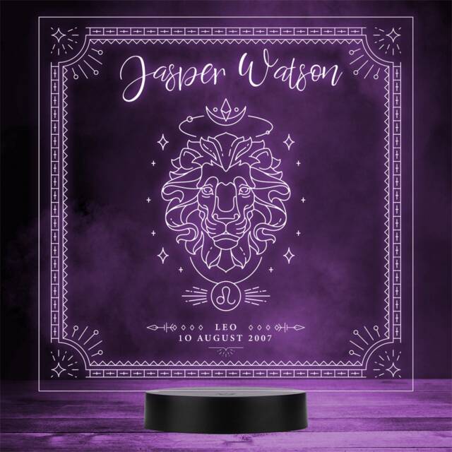 Zodiac Sign Leo Date Of Birth Personalised Gift Colour Change Led Night Light - image 1