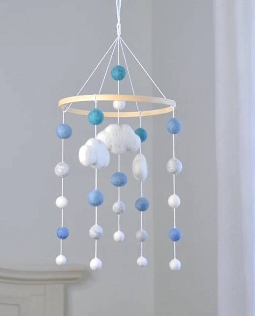 Baby Mobile/Baby Crib Mobile /Wool Felt Balls/Felt Cloud/Nursery Mobile/ Handmade Mobile/ Crib Decor/Bed Decor - image 1