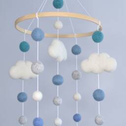 Baby Mobile/Baby Crib Mobile /Wool Felt Balls/Felt Cloud/Nursery Mobile/ Handmade Mobile/ Crib Decor/Bed Decor - thumbnail 4