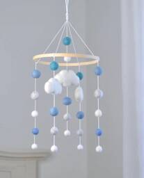 Baby Mobile/Baby Crib Mobile /Wool Felt Balls/Felt Cloud/Nursery Mobile/ Handmade Mobile/ Crib Decor/Bed Decor - thumbnail 1