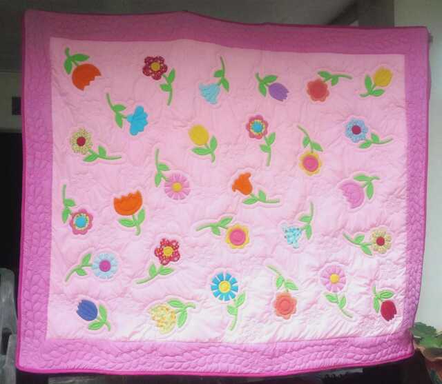 Whimsical Flower Garden Custom Quilt, Artisan Floral Applique Museum Quality Hand Quilted Bedspread, Botanical Handcrafted Quilt - image 1