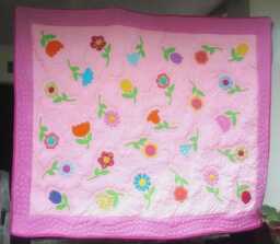 Whimsical Flower Garden Custom Quilt, Artisan Floral Applique Museum Quality Hand Quilted Bedspread, Botanical Handcrafted Quilt - thumbnail 1