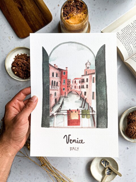Handmade Venice Canal Watercolor Print Romantic Italy Wall Art - image 1