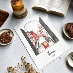 Handmade Venice Canal Watercolor Print Romantic Italy Wall Art - thumbnail 3