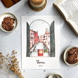Handmade Venice Canal Watercolor Print Romantic Italy Wall Art - thumbnail 2