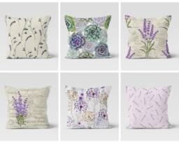 Lavender Plant Cushion Cover-Purple Pillow Case-Lilac Case-Aloe Vera Cover-Gift For Her Cushion-Handmade Material