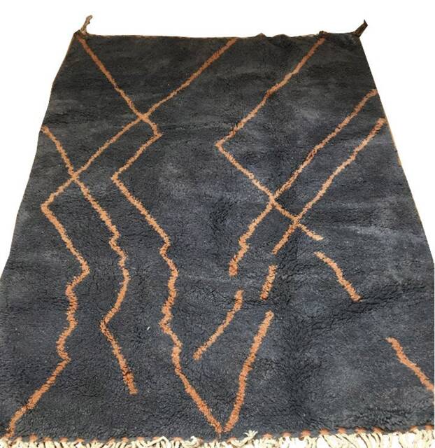 Dark Gray Moroccan Rug, Berber Carpet , Genuine Wool Rug , Handmade Boho Style, Dark Area With Orange Lines - image 1