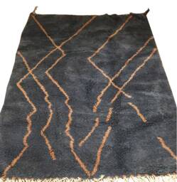 Dark Gray Moroccan Rug, Berber Carpet , Genuine Wool Rug , Handmade Boho Style, Dark Area With Orange Lines - thumbnail 1