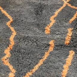 Dark Gray Moroccan Rug, Berber Carpet , Genuine Wool Rug , Handmade Boho Style, Dark Area With Orange Lines - thumbnail 3