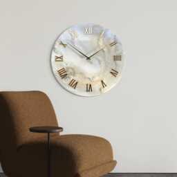White Pearl Elegant Epoxy Resin Wall Clock Natural Stones, Modern Art Decor - thumbnail 1