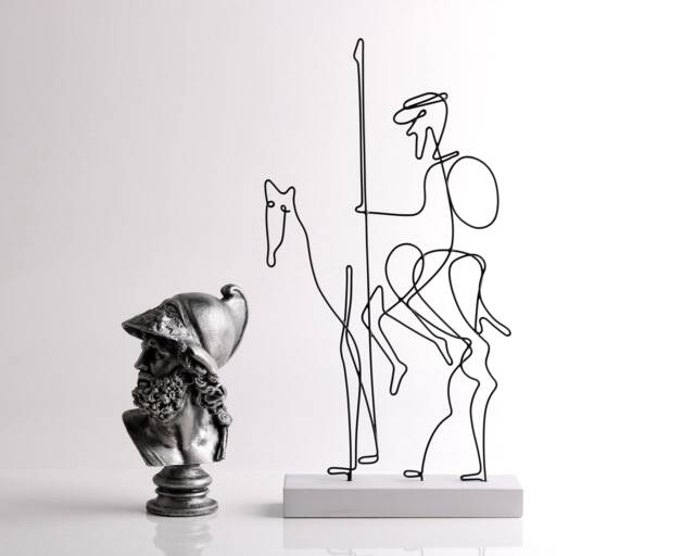 Handmade Don Quixote Wire Sculpture Unique Home Office Decor - image 1