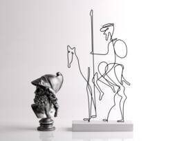 Handmade Don Quixote Wire Sculpture Unique Home Office Decor - thumbnail 1