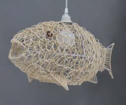 Rattan Fish Pendant Light - Natural Woven Lighting, Width 23