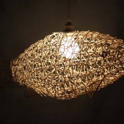 Rattan Fish Pendant Light - Natural Woven Lighting, Width 23 - thumbnail 3