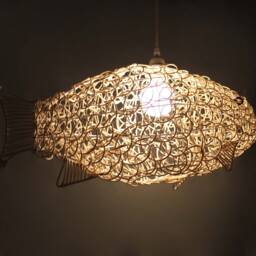 Rattan Fish Pendant Light - Natural Woven Lighting, Width 23 - thumbnail 2