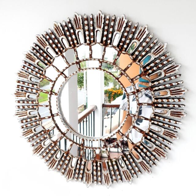 Round Silver Sunburst Mirror 60cm - Radiant Wall Handmade Peruvian Luxury Statement - image 1