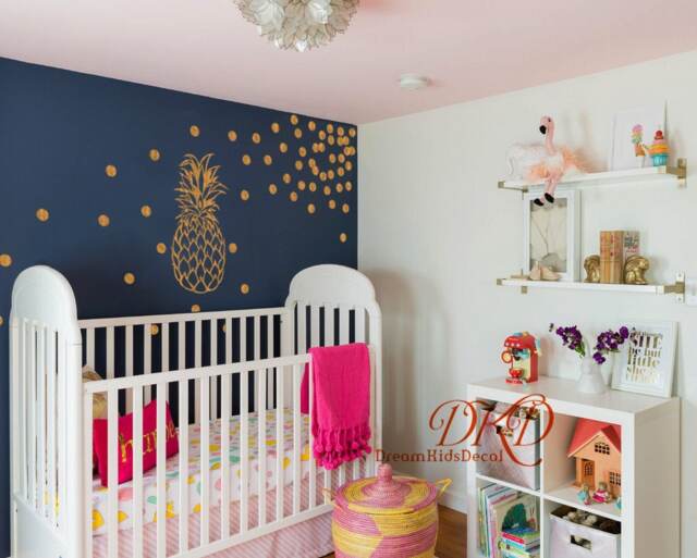 Pineapple Wall Decal, Gold Polka Dot Stickers, Nursery Accent - image 1