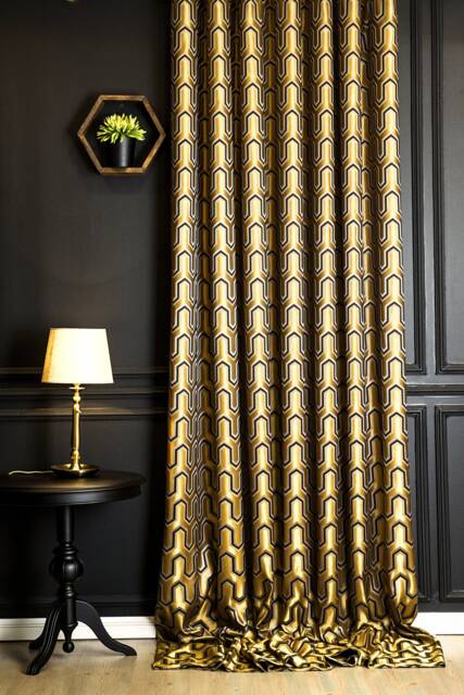 Luxury Gold Striped Curtains Custom Fabric Panel Drape - image 1