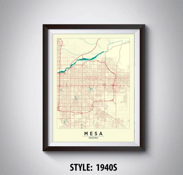 Mesa Arizona Map Art Print Modern Black & White Office Decor - image 1