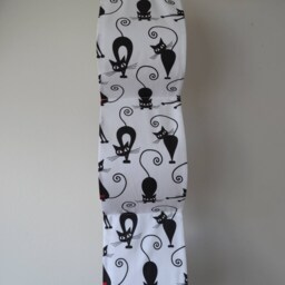 Hanging Toilet Roll Holder, Cats Lovers Gift, White Fabric With Black/Holds 2 - 4 Rolls/ Handmade/ Housewarming - thumbnail 2