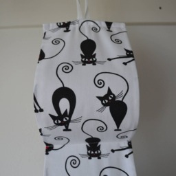 Hanging Toilet Roll Holder, Cats Lovers Gift, White Fabric With Black/Holds 2 - 4 Rolls/ Handmade/ Housewarming - thumbnail 3