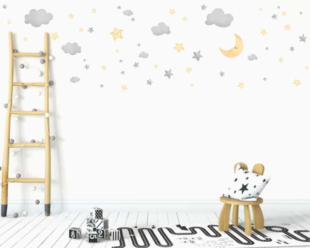 Watercolor Moon & Stars Wall Decals Kids Nursery Decor - image 1
