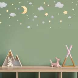 Watercolor Moon & Stars Wall Decals Kids Nursery Decor - thumbnail 2